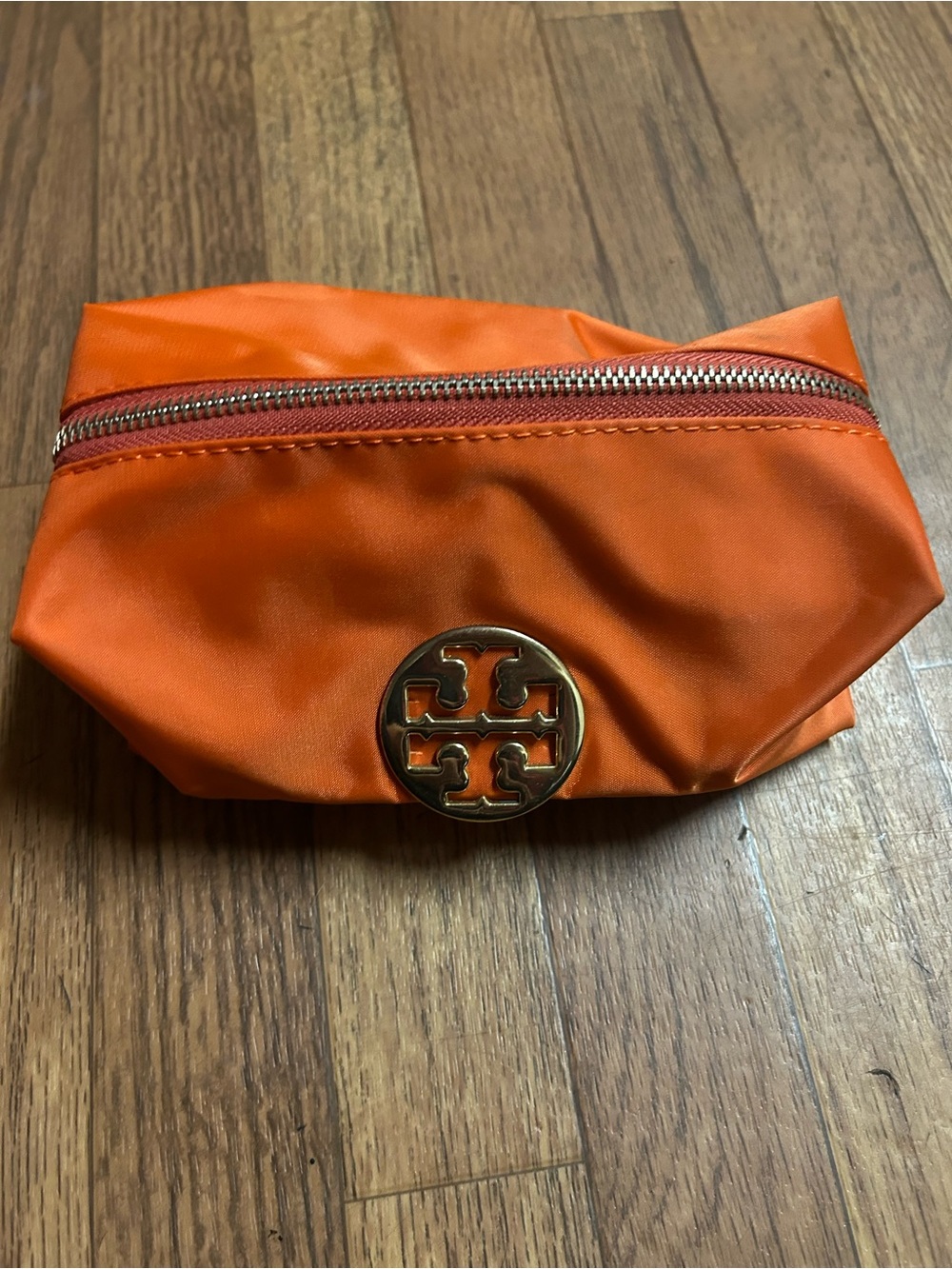 Tory Burch Orange Nylon Logo Cosmetic Pouch